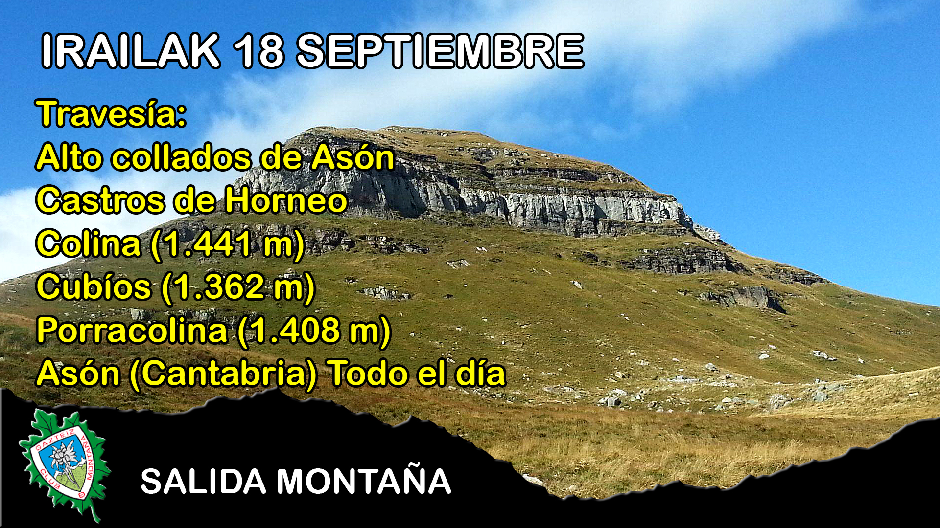 Travesía Alto de los Collados del Asón - Colina (1441 mtrs) (opcional) - Cubíos (1362 mtrs) - Alto de la Mira (1271 (mtrs) - Porracolina (1.408)Todo el día